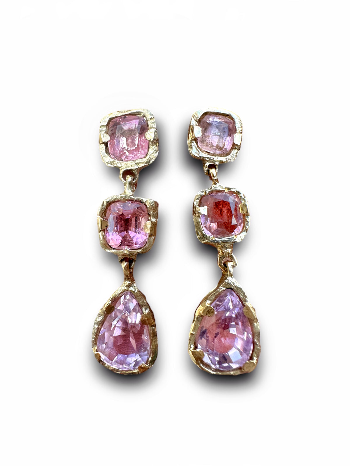 Eros Pink Tourmaline and Kunzite Dangle Gala TearDrop Earrings in 14Ct Gold