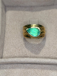 2.5 Cts Paraiba Cabochon Cigar Ring Band 18 Ct Yellow Gold