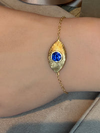 2 in 1 Blue Sapphire Eye Bracelet or Necklace 18 Ct Gold