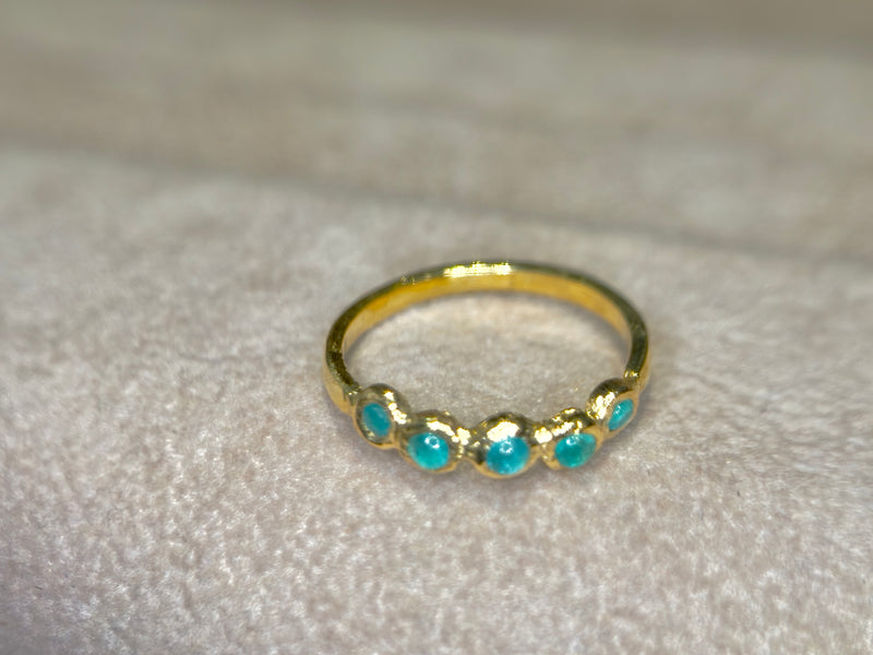 Bubbles Brazilian Neon Blue Paraiba Tourmaline Round Cabochons Bezel Band 18 Ct Gold