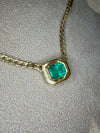 GIA Certified 2.9 Cts Colombian Emerald Half Bezel Set- Cuban Links Chain necklace & choker in 19 Ct Gold