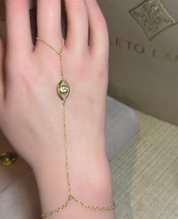 Hand Finger Chain Bracelet Paraiba Tourmaline Eye 18 Ct Yellow Gold