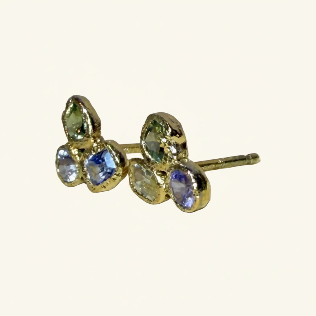 Puzzle Studs Abstract Sapphires 18 Ct Gold Bezel (Pair)