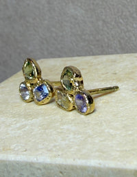 Puzzle Studs Abstract Sapphires 18 Ct Gold Bezel (Pair)