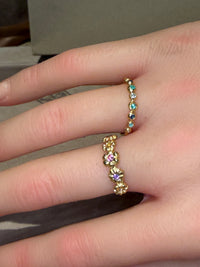 Microsculpted Flower Band Sapphires and Paraiba Tourmaline in 18 Ct Gold Ring (Available At Tomfoolery London)