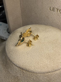 Flower Colombian Emerald Earrings 2 in 1 with removable fringe 18 Ct Gold