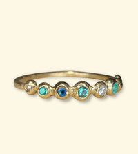 Ocean Bubbles Ring Band Sapphires Paraibas Emerald and Diamonds in 18 Ct Gold