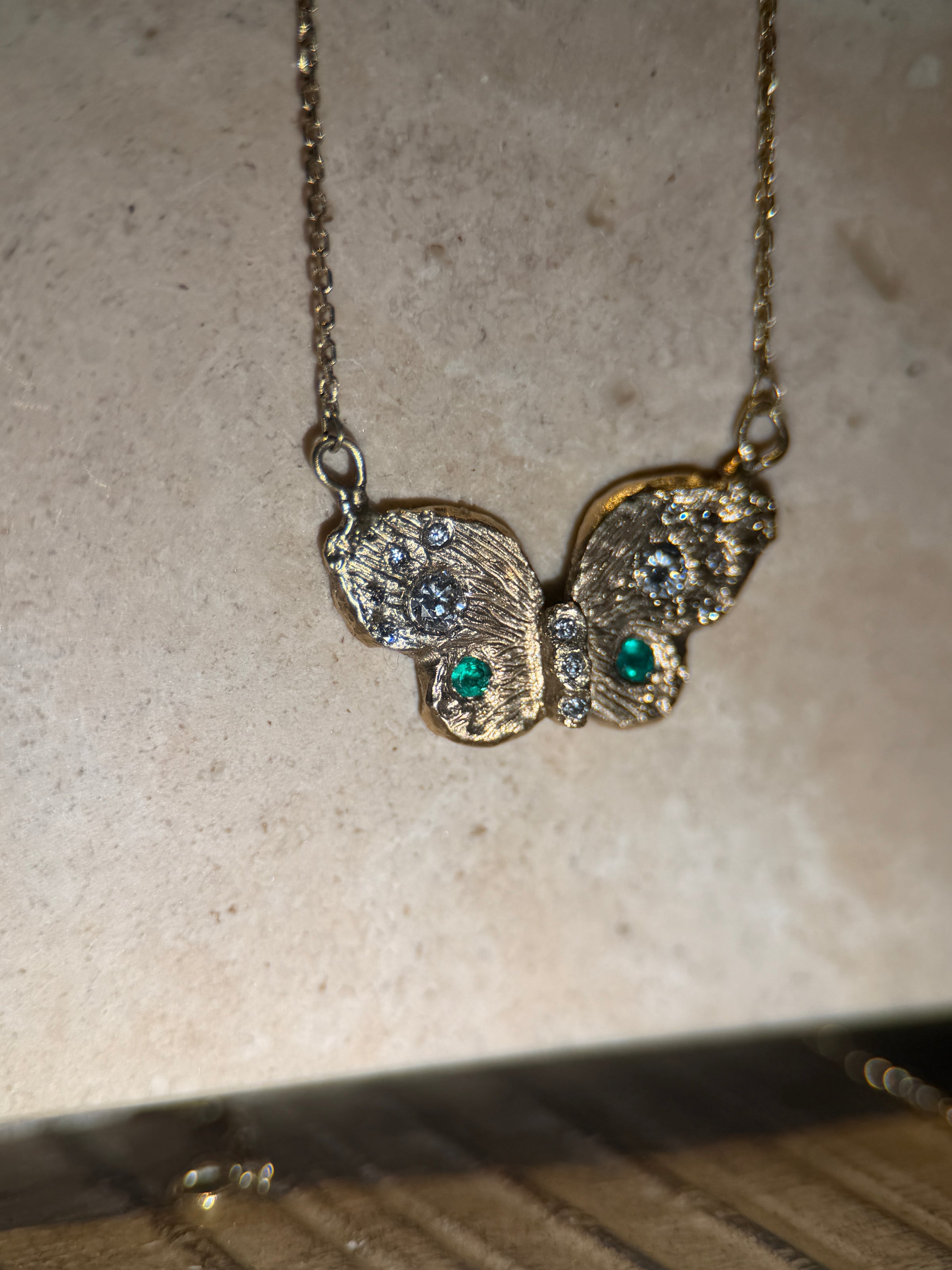 Butterfly Necklace with Diamonds and Colombian Emeralds