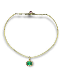 2.24 Cts Emerald Cushion Cut Wire Collar Chain 18 Ct Gold