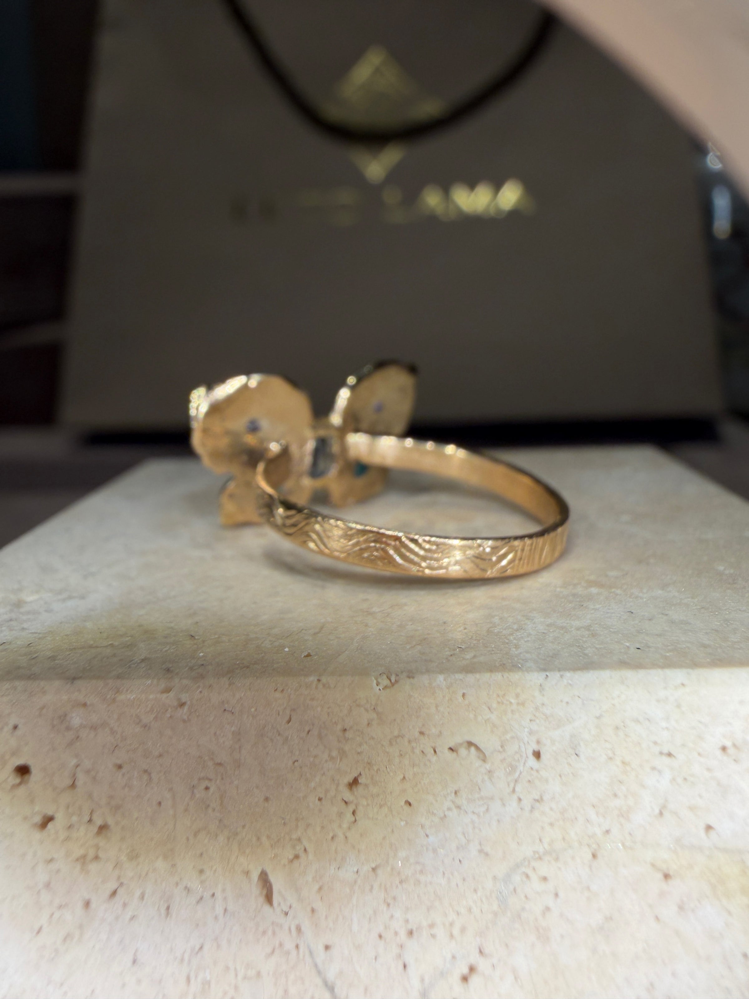 “Happiness” Butterfly Ring Sapphires, Paraibas and Diamonds in 18 Ct Gold (Available at Tomfoolery London)