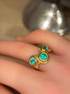Three Colombian Emeralds Snake Ring 18 Ct Yellow Gold