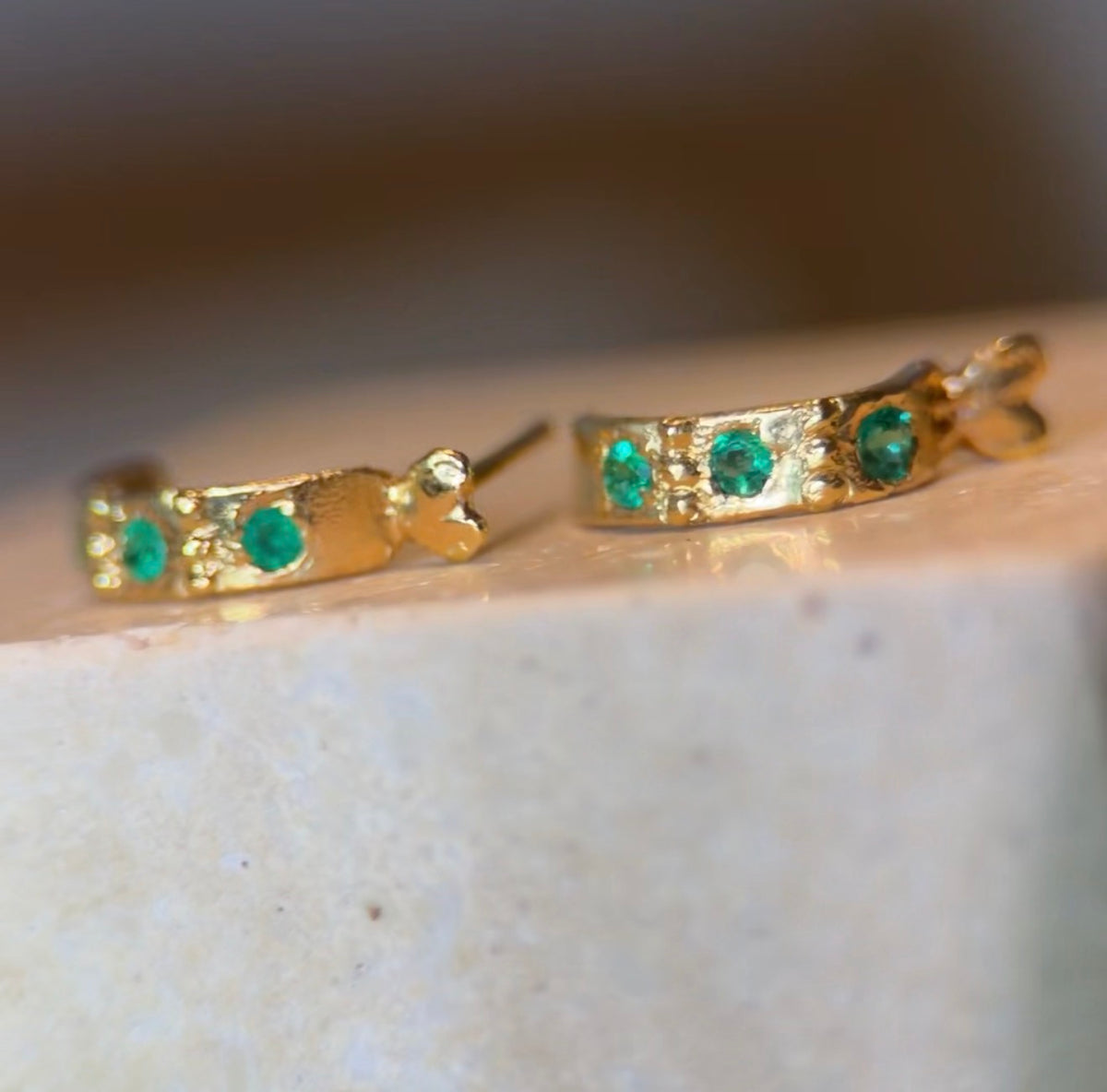 Colombian Emerald Semi Hoops in 18 ct Gold (Pair)