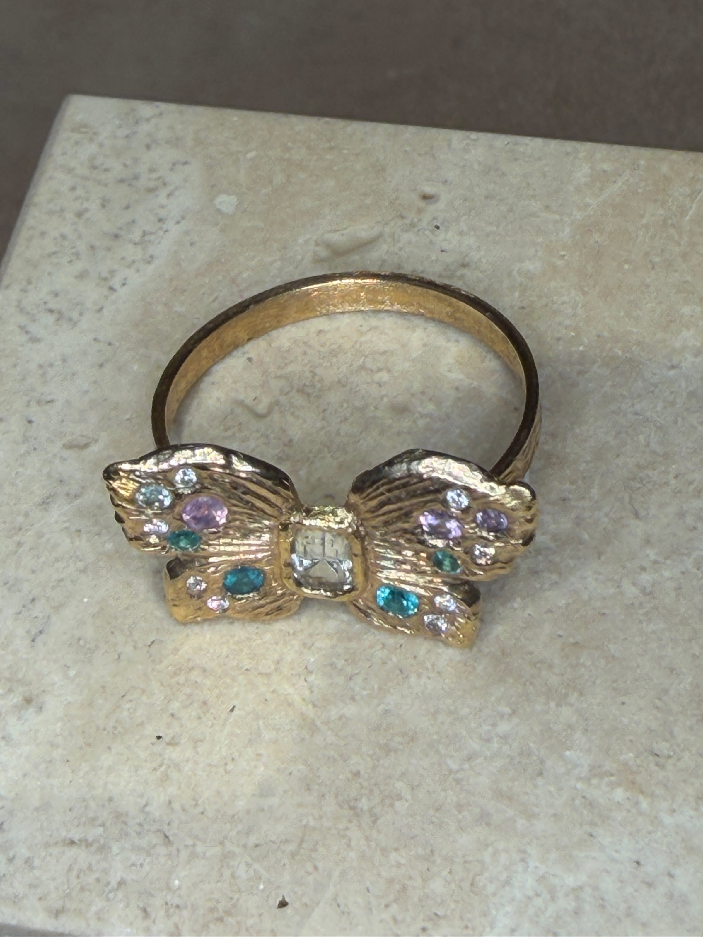“Happiness” Butterfly Ring Sapphires, Paraibas and Diamonds in 18 Ct Gold (Available at Tomfoolery London)