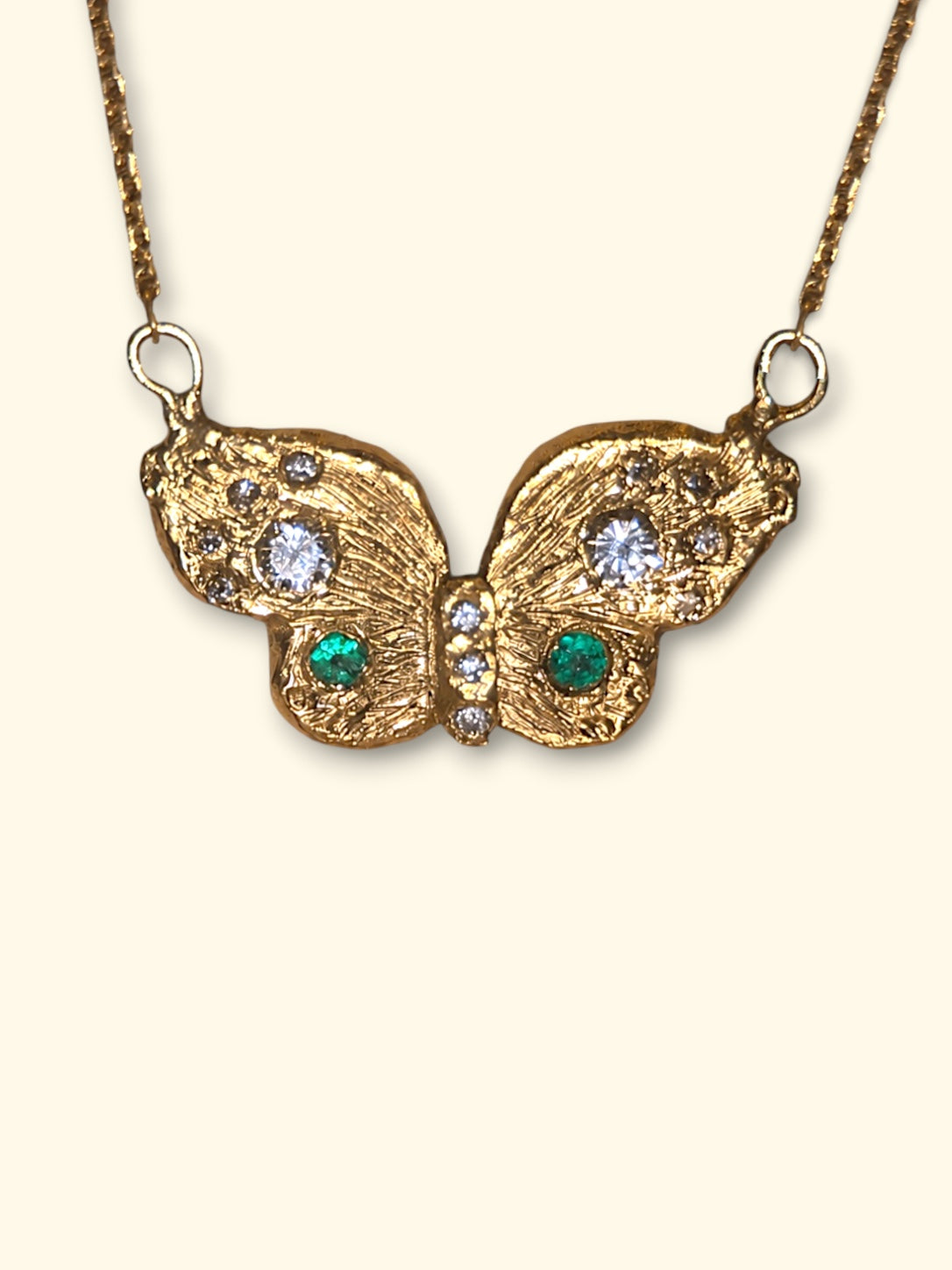 Butterfly Necklace with Diamonds and Colombian Emeralds