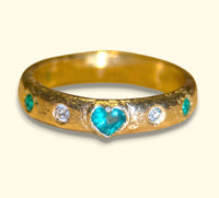 Emeralds and Diamonds All Around Band 18 Ct Yellow Gold