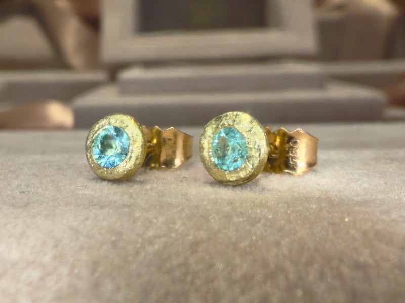 Paraiba Tourmaline Studs 18 Ct Yellow Gold Collected — Bespoke Variations Available