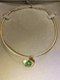 “Esmeralda Eye” Certified 2 Ct Emerald Round Large Evil Eye Wire Collar Necklace 18 Ct Gold