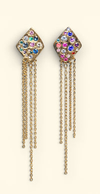 Mismatched Polka Dot Kites with Sapphires Diamonds Chain Earrings 18 Ct Gold