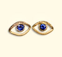Blue Sapphire Eye Stud Earrings 18 Ct Yellow Gold