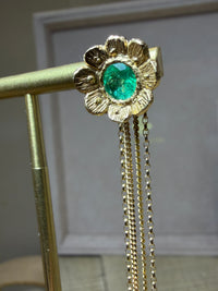 Flower Colombian Emerald Earrings 2 in 1 with removable fringe 18 Ct Gold