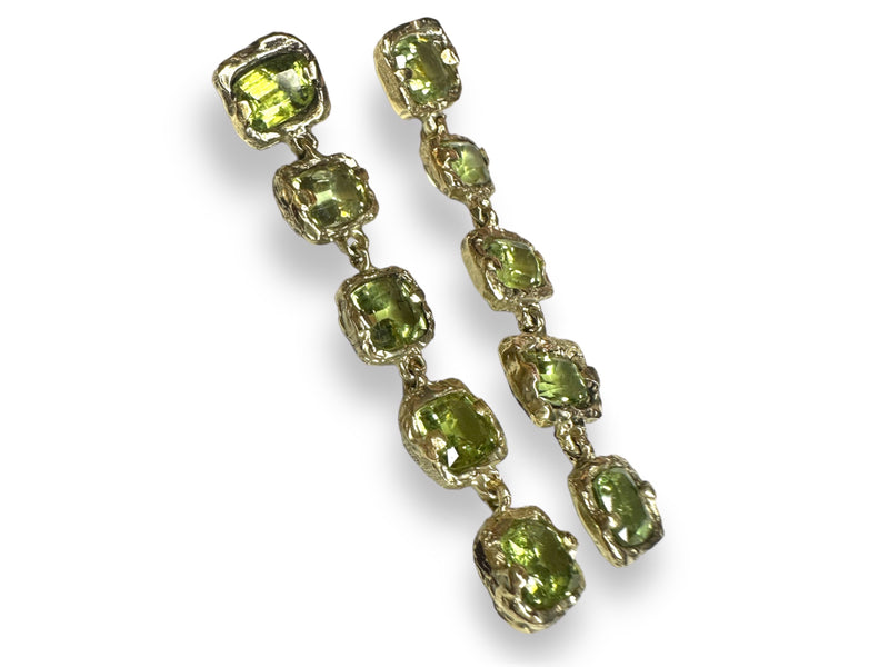 Green Tourmaline Cocktail Party Dangle Earrings 14Ct Gold (Exclusive to Tomfoolery London)