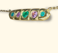 Five stories emerald Heart Paraíba Tourmalines Sapphires Bar necklace in 18 Ct Gold