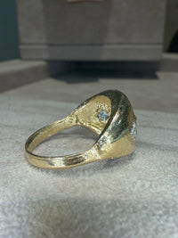 Chubby Cupid Band Colombian Emerald Heart Ring with Princess Diamonds 18 Ct Gold