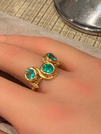 Three Colombian Emeralds Snake Ring 18 Ct Yellow Gold