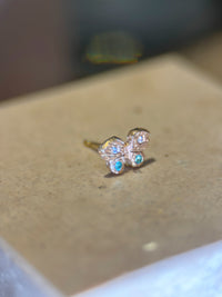 Baby Butterfly Paraiba Tourmaline and Diamonds 18 Ct Gold Stud