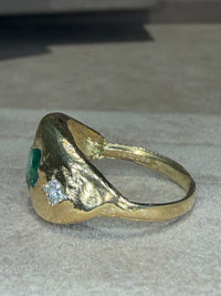 Chubby Cupid Band Colombian Emerald Heart Ring with Princess Diamonds 18 Ct Gold