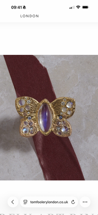 “Winterfly” 18 Ct Gold Moonstones & Diamonds Art Ring at Tomfoolery London