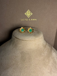 Flower Colombian Emerald Earrings 2 in 1 with removable fringe 18 Ct Gold