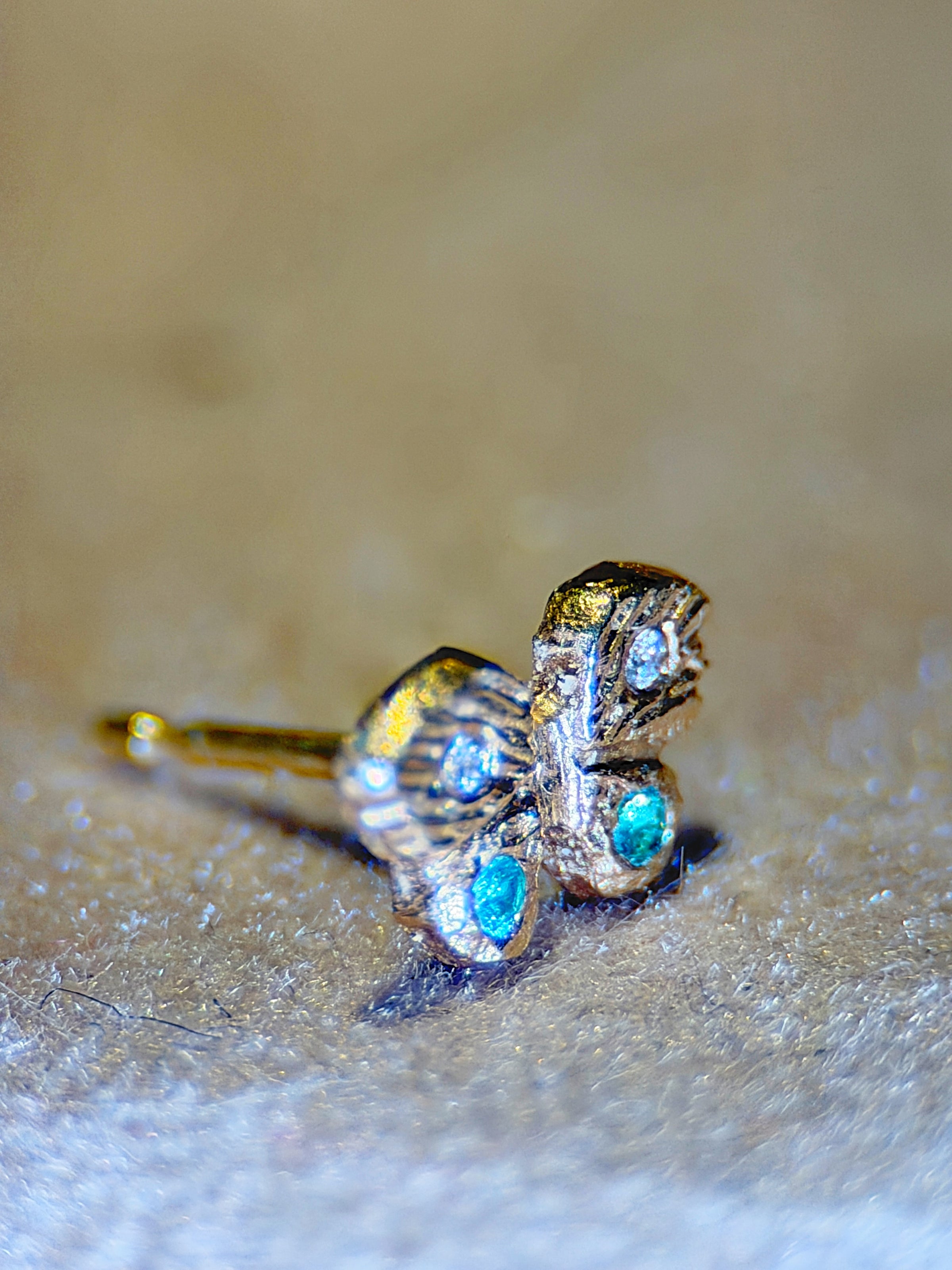 Baby Butterfly Paraiba Tourmaline and Diamonds 18 Ct Gold Stud