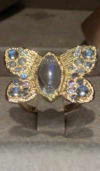 “Winterfly” 18 Ct Gold Moonstones & Diamonds Art Ring at Tomfoolery London