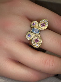 Pastel Butterfly Queen Sapphires and Diamonds Cocktail Ring 18 Ct Gold