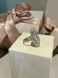 Marquise Pastel Abstract Cocktail of Joy Ring Sapphires, Paraibas, Diamonds 18 Ct Gold