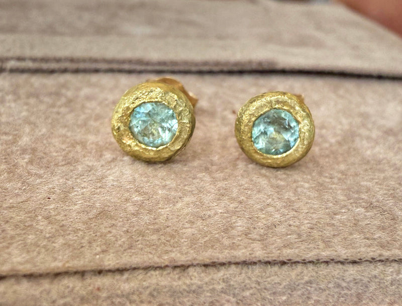 Paraiba Tourmaline Studs 18 Ct Yellow Gold Collected — Bespoke Variations Available