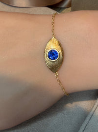 2 in 1 Blue Sapphire Eye Bracelet or Necklace 18 Ct Gold