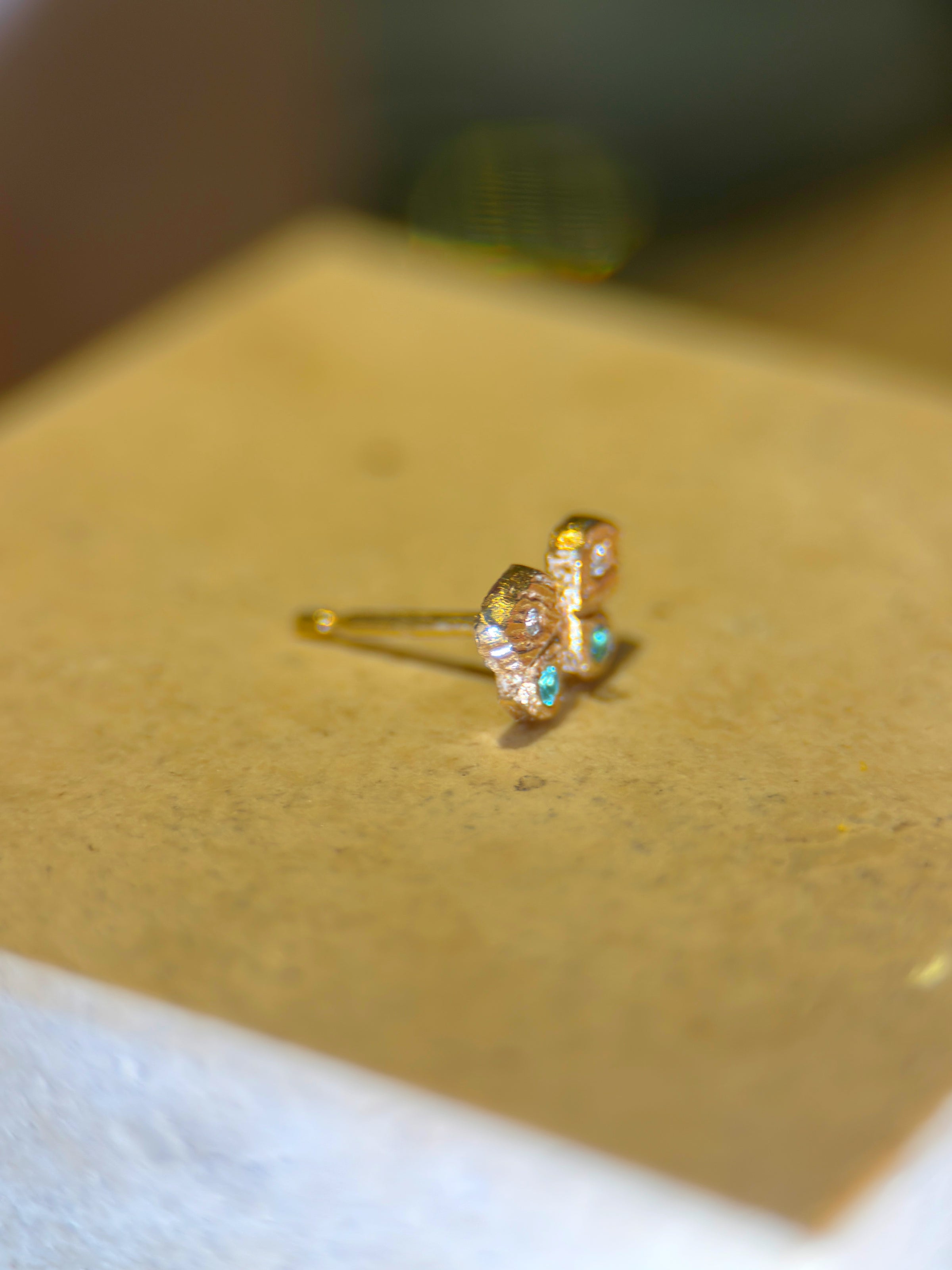 Baby Butterfly Paraiba Tourmaline and Diamonds 18 Ct Gold Stud