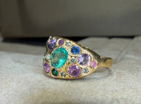 Sapphires and Diamonds Dome Ring 18 Ct Gold “Precious Garden”