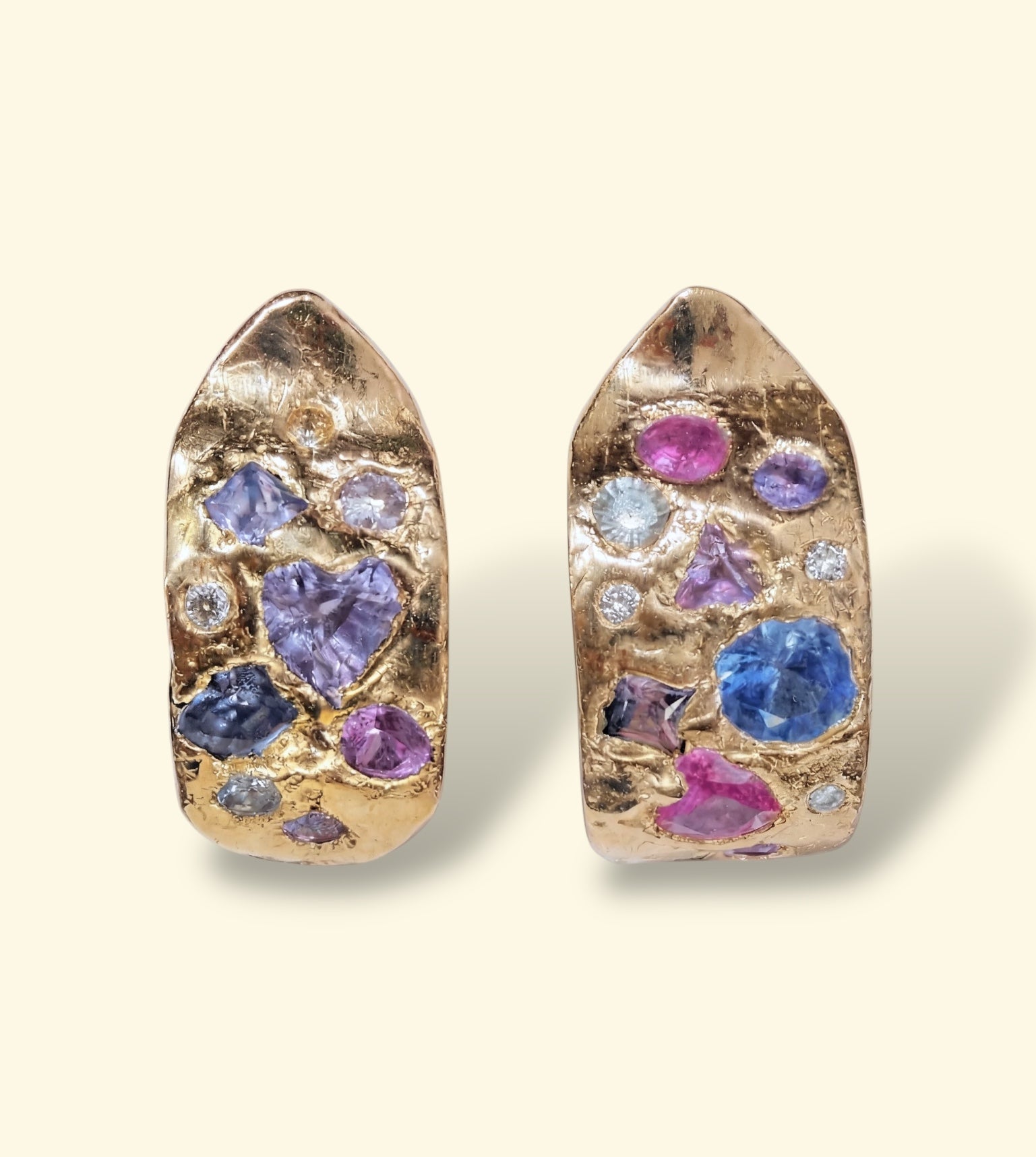 Abstract Art Semi Hoop Earrings with Sapphires in 18 Ct Gold (Available at Tomfoolery London)