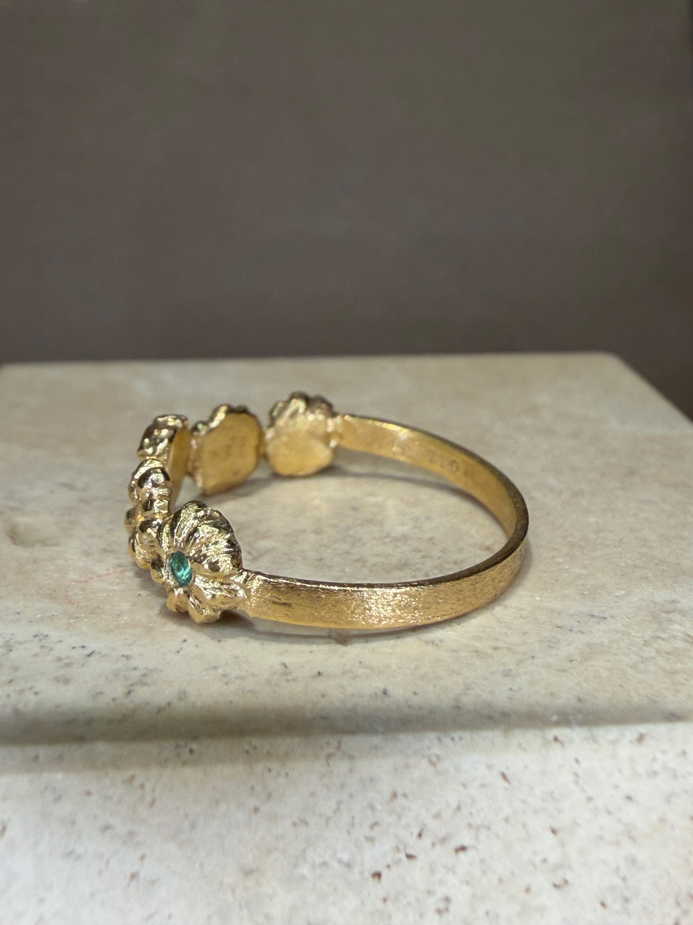 Microsculpted Flower Band Sapphires and Paraiba Tourmaline in 18 Ct Gold Ring (Available At Tomfoolery London)