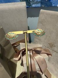 Brazilian Neon Blue Paraiba Tourmaline Large Shell Stud Earrings with Diamonds