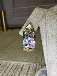 Abstract Art Semi Hoop Earrings with Sapphires in 18 Ct Gold