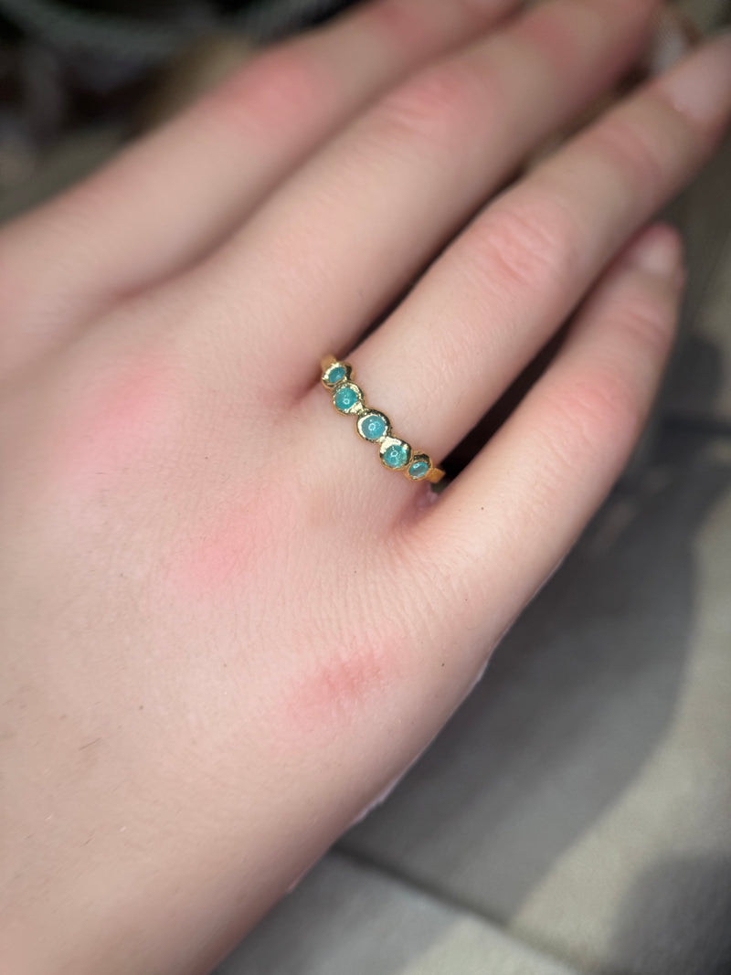 Bubbles Brazilian Neon Blue Paraiba Tourmaline Round Cabochons Bezel Band 18 Ct Gold