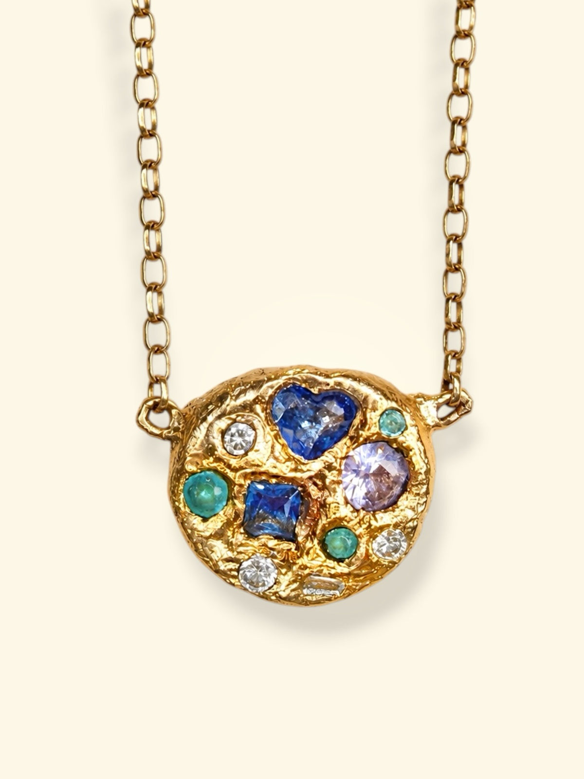 Ocean Cluster Sapphires Paraibas Diamonds Necklace 18 Ct Gold