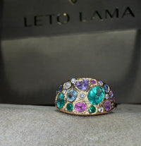 Sapphires and Diamonds Dome Ring 18 Ct Gold “Precious Garden”