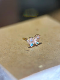Baby Butterfly Paraiba Tourmaline and Diamonds 18 Ct Gold Stud