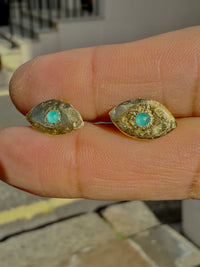 Brazilian Neon Blue Paraiba Tourmaline Princess Eye Stud Earrings (Pair)  (Available at Madlords, Paris)