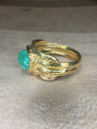 2.5 Cts Paraiba Cabochon Cigar Ring Band 18 Ct Yellow Gold